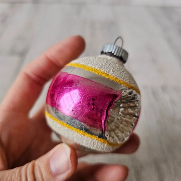 Radko shiny Brite double pink indent teardrop flocked Mercury glass ornament set - Picture 13 of 16